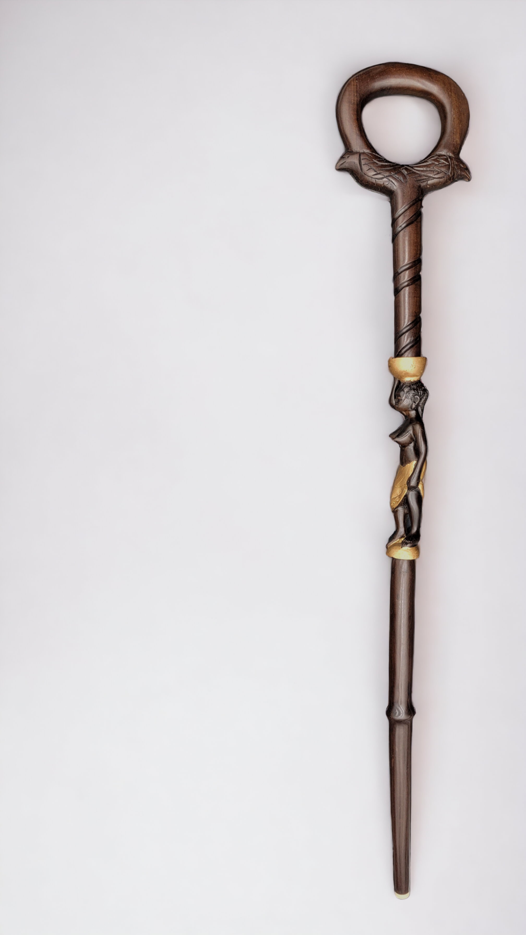 HANDCRAFTED AFRICAN WOOD CANE - GOLDEN WOMAN